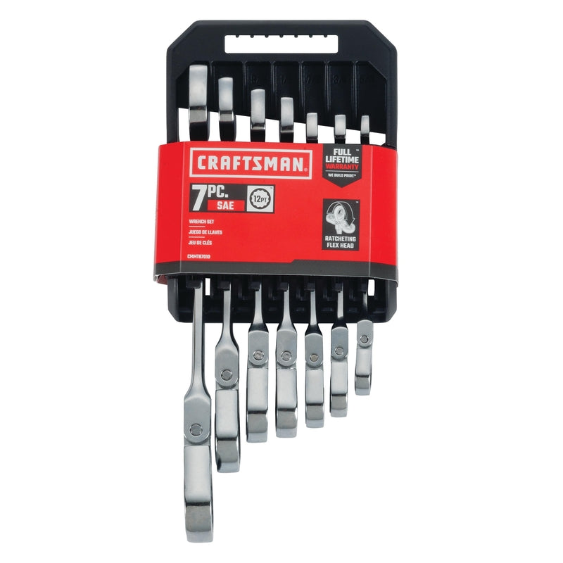 Craftsman SAE Reversible Ratcheting Flex Head Combination Wrench Set 7 pc