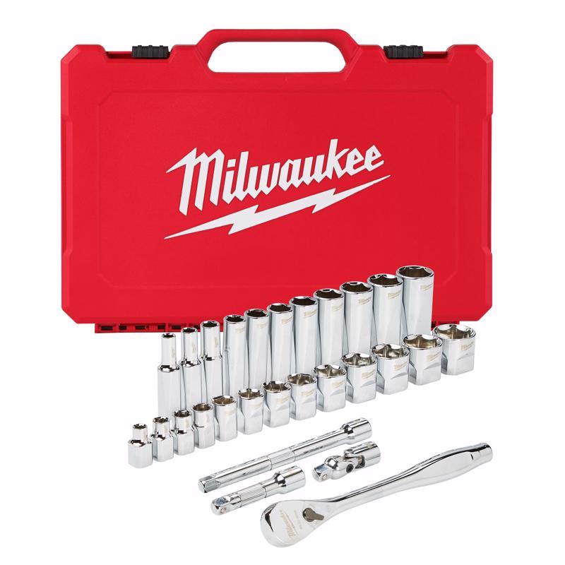 Milwaukee 3/8 in. drive SAE 28 Piece Mechanics Ratchet and Socket Set