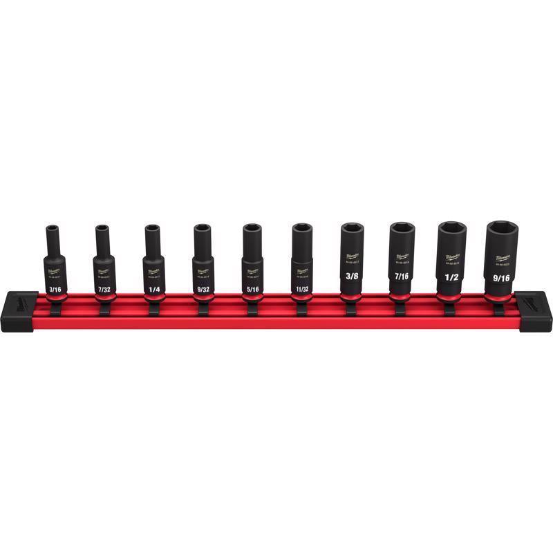 Milwaukee Shockwave 1/4 in. drive SAE 6 Point Impact Rated Deep Socket Set 10 pc