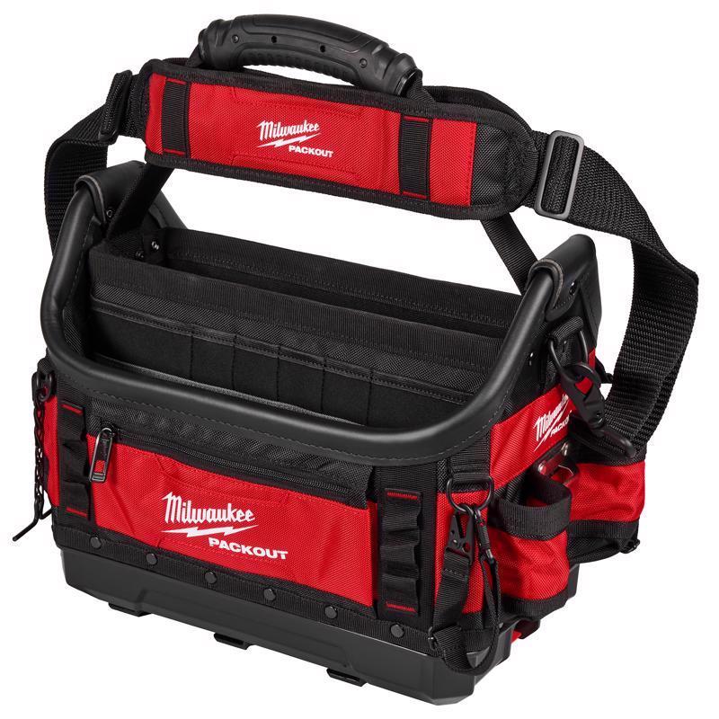 Milwaukee PACKOUT Ballistic Polyester Structured 15" Tote Bag 39 pocket Black/Red 1 pc