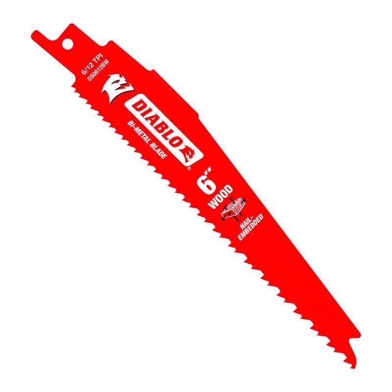 Diablo 6 in. Bi-Metal Nail Embedded Wood Reciprocating Saw Blade 6/12 TPI 25 pk