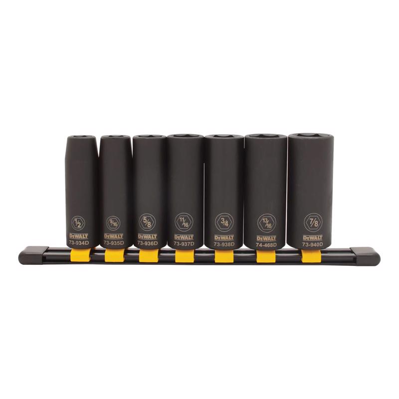DeWalt 1/2 in. X 1/2 in. drive SAE 6 Point Deep Impact Socket 7 pc