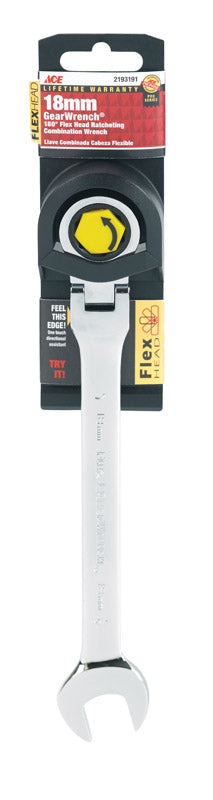Ace Pro Series GearWrench 18 mm X 18 mm Metric Flex Head Combination Wrench 9.34 in. L 1 pc