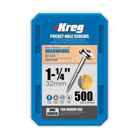 Kreg No. 7 X 1-1/4 in. L Square Zinc-Plated Fine Pocket-Hole Screw 500 pk