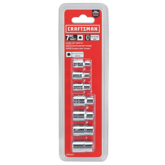 Craftsman 16 mm X 1/4 and 3/8 in. drive Metric 6 Point External Torx Socket Set 7 pc