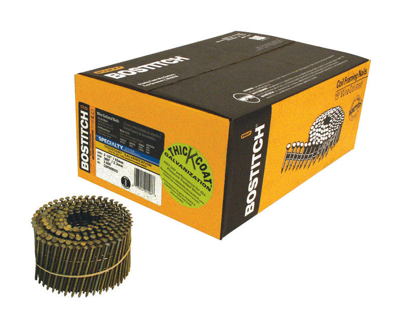 Bostitch 2-1/2 in. L X 13 Ga. Angled Coil Galvanized Siding Nails 15 deg 3600 pk