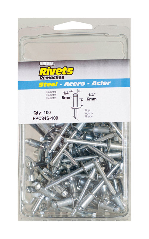 Surebonder 1/4 in. D X 1/4 in. Steel Rivets Silver 100 pc