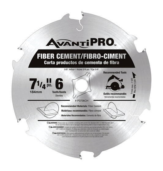 Avanti Pro 7-1/4 in. D X 5/8 in. Fiber Cement Carbide Circular Saw Blade 6 teeth 1 pk