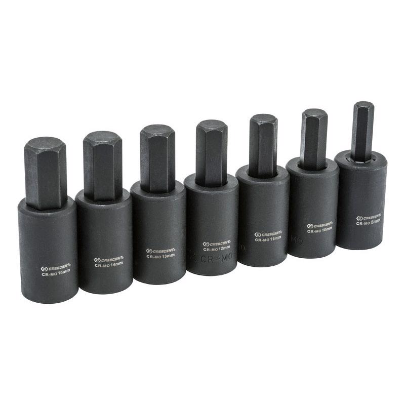 Crescent 1/2 in. X 1/2 in. drive Metric 6 Point Hex Bit Socket Set 7 pc