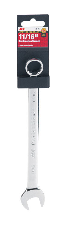 Ace Pro Series 11/16 in. X 11/16 in. SAE Combination Wrench 8.8 in. L 1 pc