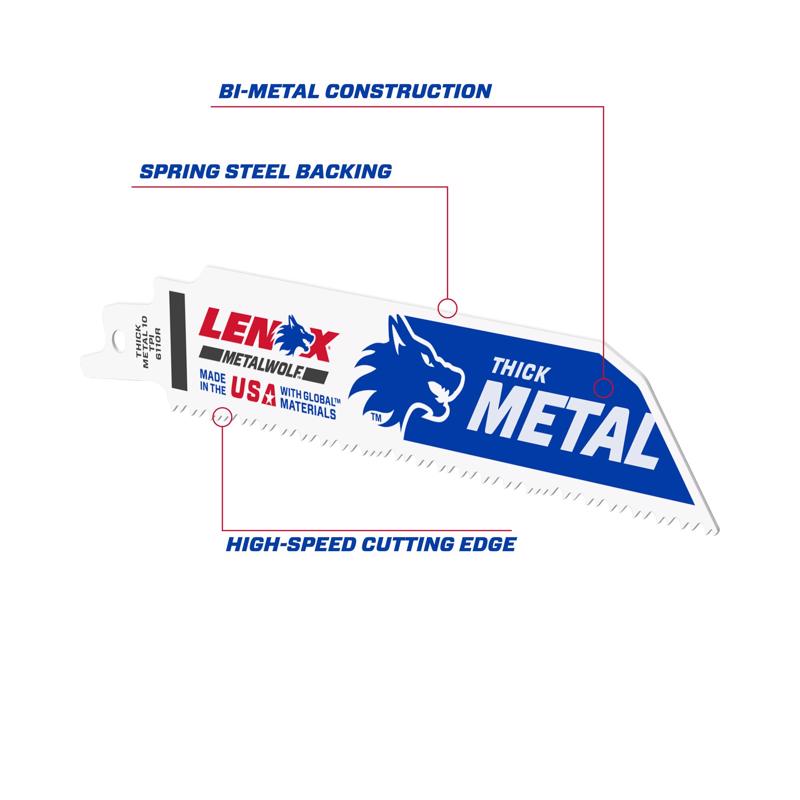 Lenox METALWOLF 6 in. Bi-Metal WAVE EDGE Reciprocating Saw Blade 10 TPI 5 pk