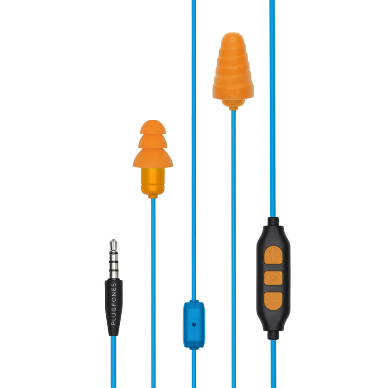 Plugfones Guardian Plus 29 dB Nylon/Silicone/Soft Foam 3.5 MM Jack Earplugs/Earphones w/Mic Blue/Ora