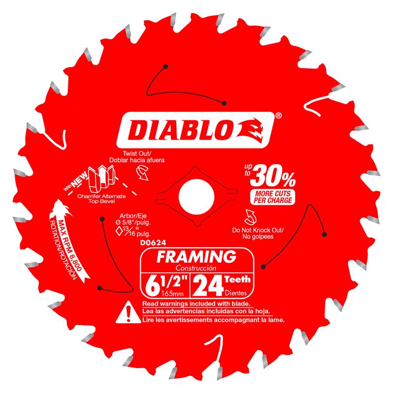 Diablo Tracking Point 6-1/2 in. D X 5/8 in. TiCo Hi-Density Carbide Framing Blade 24 teeth 1 pk