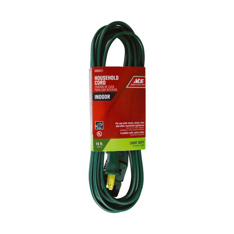 Ace Indoor 15 ft. L Green Extension Cord 16/2 SPT-2