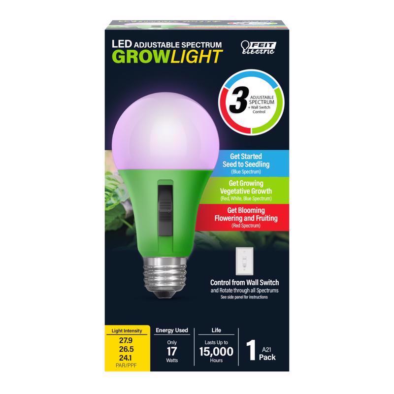 Feit A21 E26 (Medium) LED Grow Light Color Changing 17 Watt Equivalence 1 pk