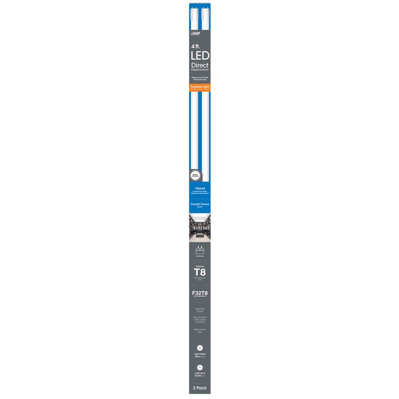 Feit T8 Daylight Deluxe 48 in. G13 Linear LED Linear Lamp 32 Watt Equivalence 2 pk