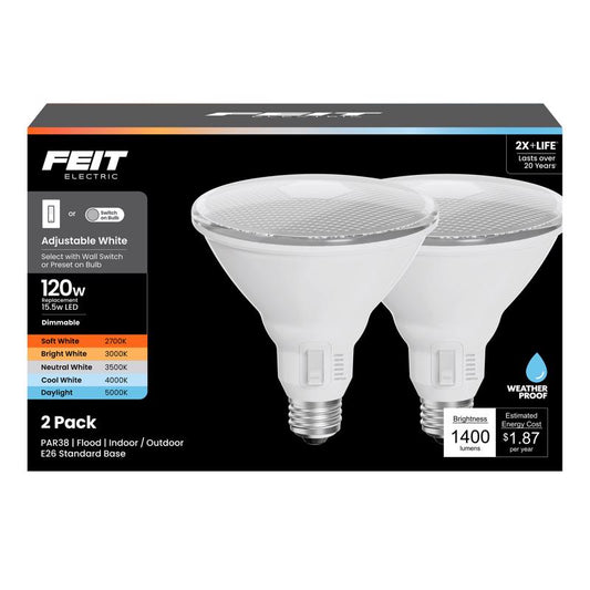 Feit PAR38 E26 (Medium) LED Bulb Adjustable White 120 Watt Equivalence 2 pk