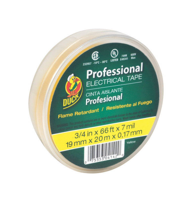 Duck  Professional Grade 3/4 in. W X 66 ft. L Yellow Vinyl Electrical Tape