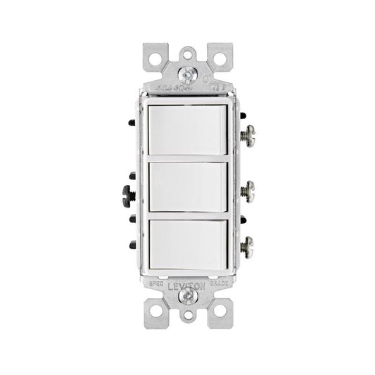 Leviton Decora 15 amps Single Pole Rocker Triple Combination Switch White 1 pk