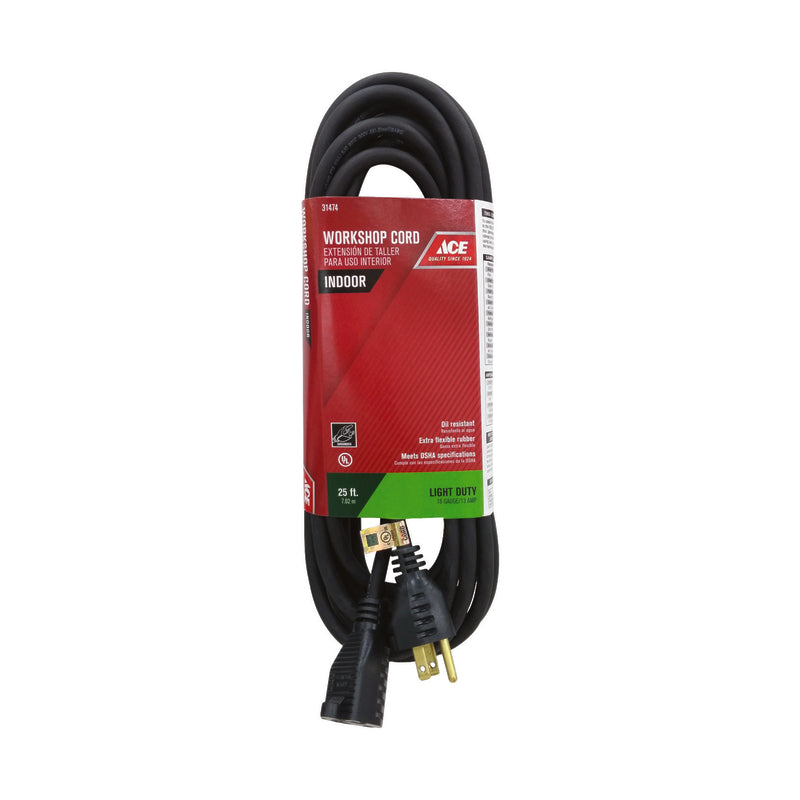 Ace Indoor 25 ft. L Black Extension Cord 16/3 SJO