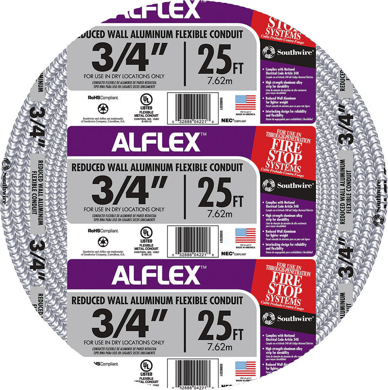 Southwire 3/4 in. D X 25 ft. L Aluminium Flexible Electrical Conduit For FMC