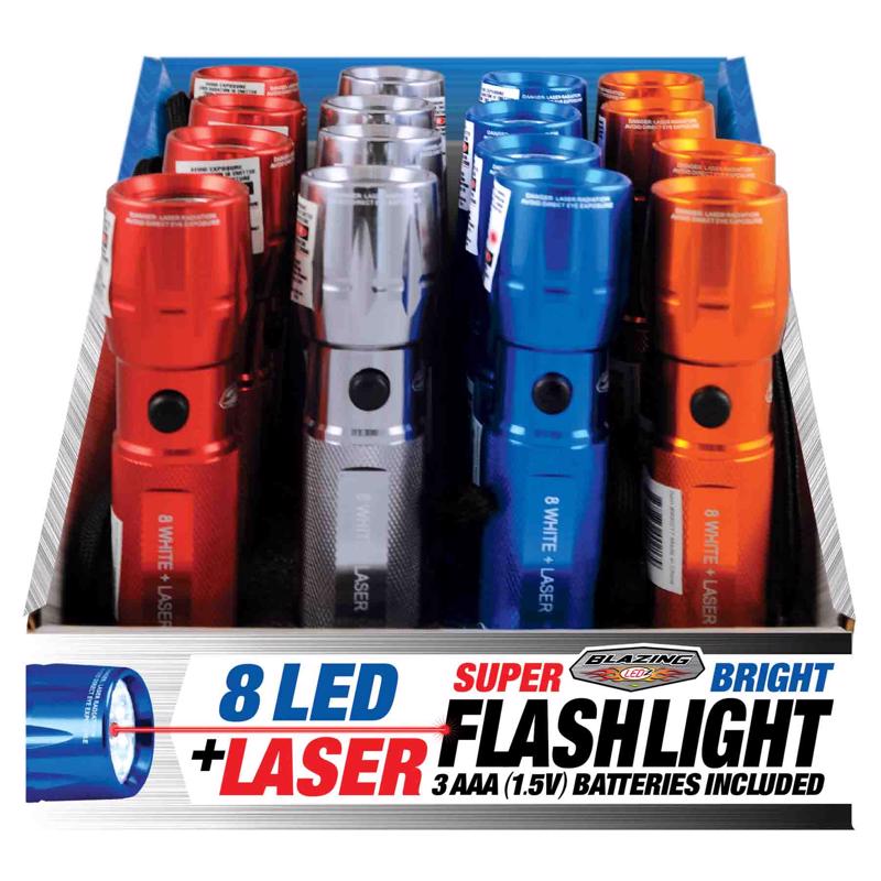 Blazing LEDz 8 LED 48 lm Assorted LED Flashlight w/Laser Pointer AAA Battery