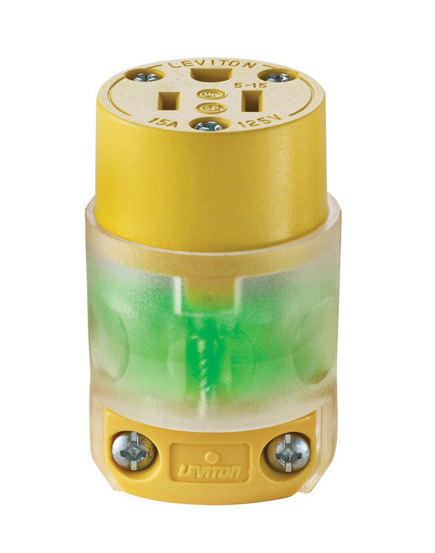 Leviton Commercial and Residential Vinyl Lighted Lighted Connector 5-15R 18-12 AWG 2 Pole 3 Wire