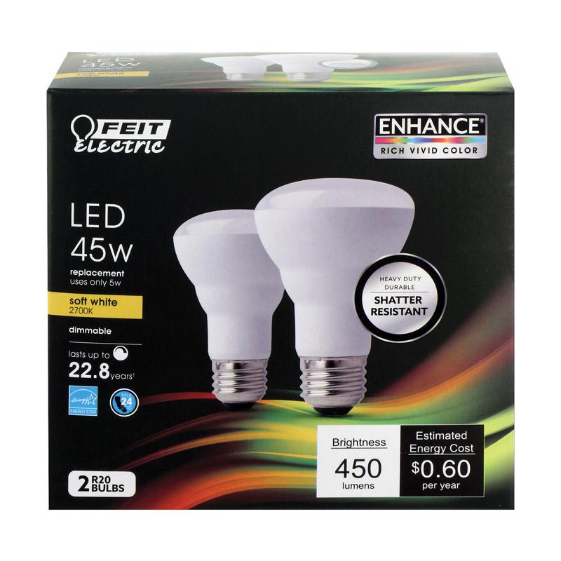 Feit R20 E26 (Medium) LED Bulb Soft White 45 Watt Equivalence 2 pk