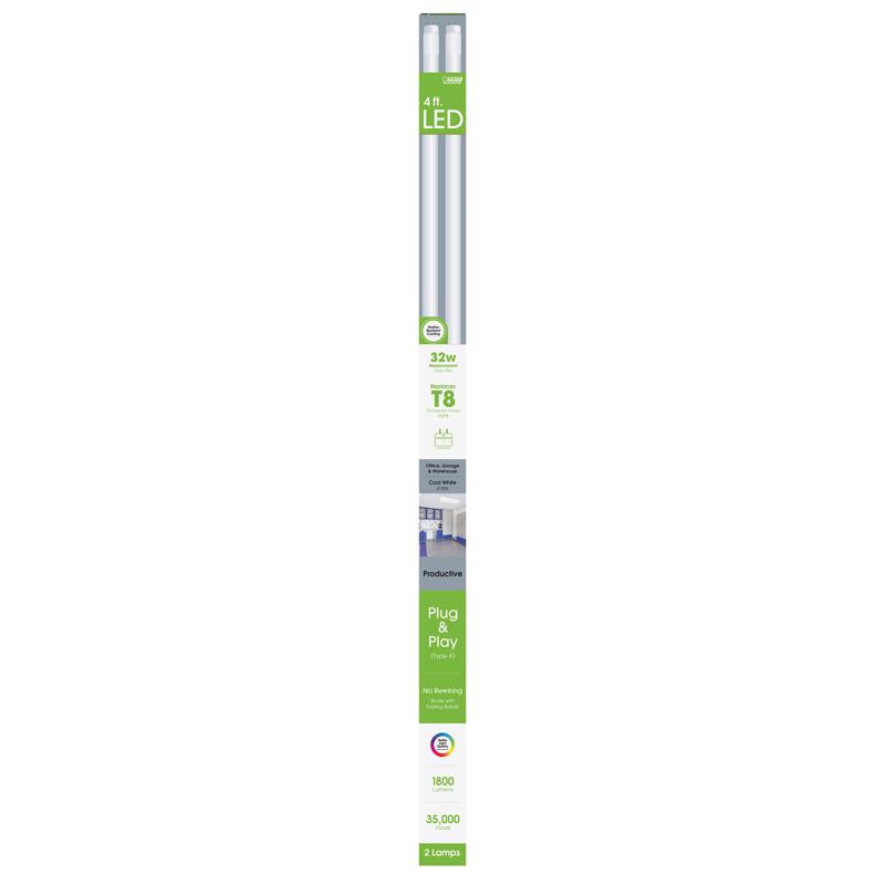 Feit Plug & Play T8 Cool White 47.5 in. Bi-Pin T8 LED Bulb 32 Watt Equivalence 2 pk