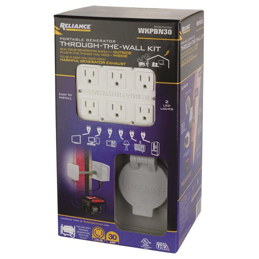 Reliance Controls 30 amps 125 V 6 space 6 circuits Surface Mount Generator Power Transfer Kit