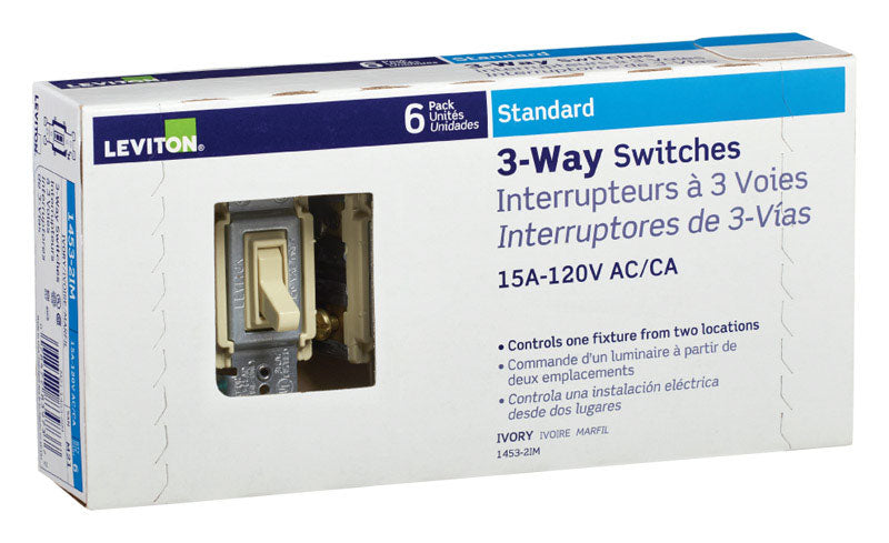 Leviton 15 amps Three Pole Toggle AC Quiet Switch Ivory 6 pk