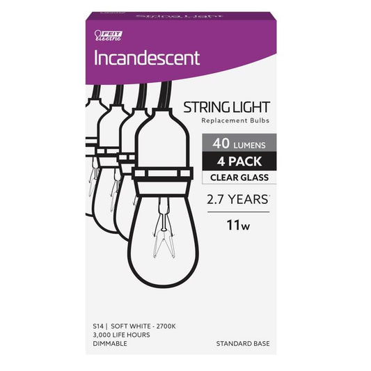 Feit 11 W S14 Decorative Incandescent Bulb E26 (Medium) Soft White 4 pk