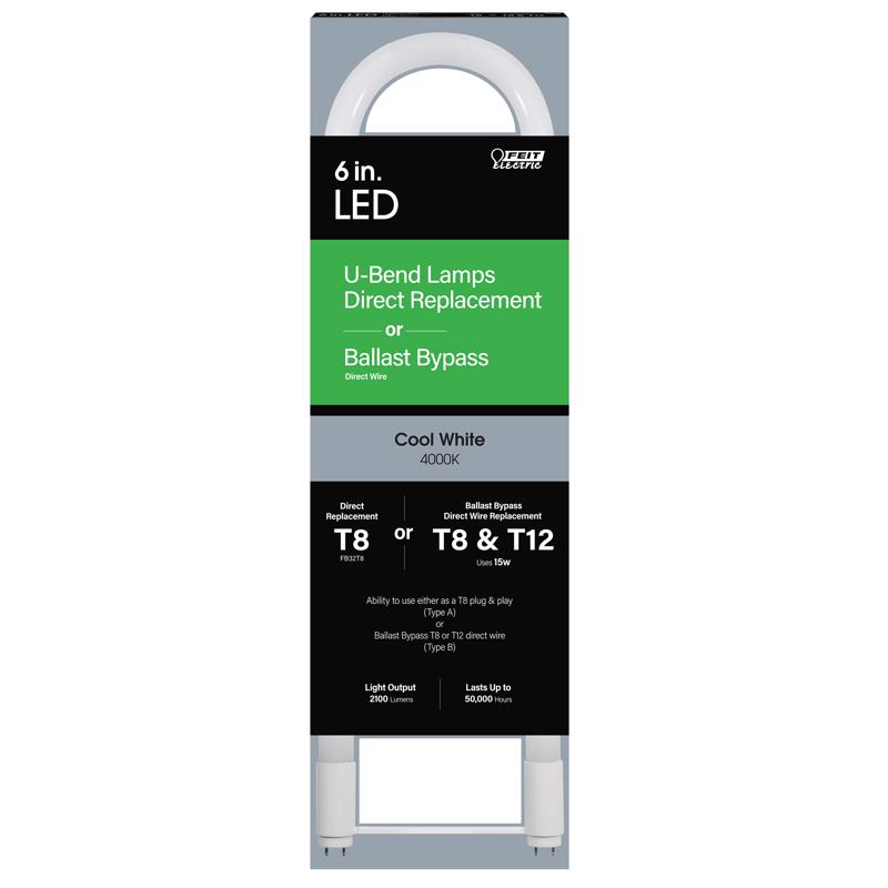 Feit Plug & Play T8 and T12 Cool White 22.5 in. G13 U-Bend LED Linear Lamp 32 Watt Equivalence 1 pk