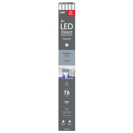 Feit Plug & Play T8 Cool White 47.4 in. G13 Linear LED Lamp 32 Watt Equivalence 10 pk