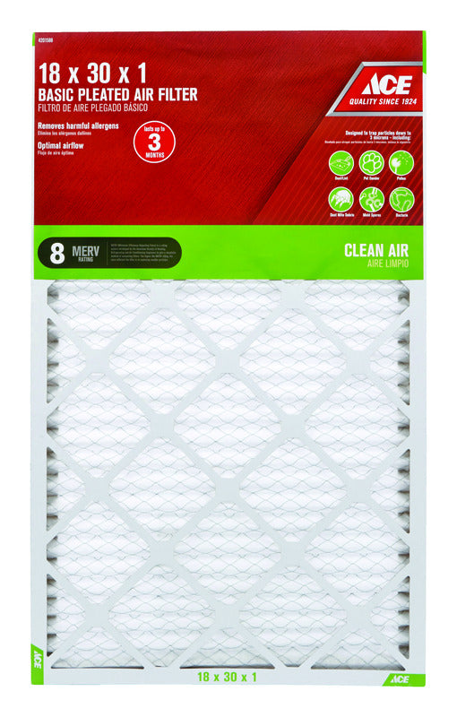 Ace 18 in. W X 30 in. H X 1 in. D Synthetic 8 MERV Pleated Air Filter 1 pk