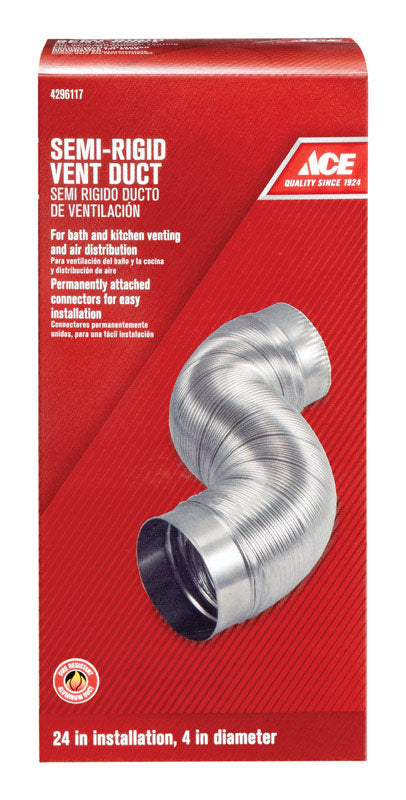 Ace 2 ft. L X 4 in. D Silver/White Aluminum Semi-Rigid Vent Duct
