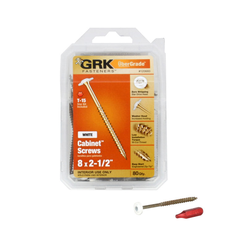 GRK Fasteners No. 8 X 2-1/2 in. L Star Coated Self-Tapping Cabinet Screws 80 pk