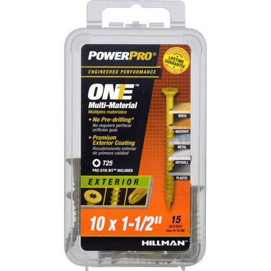 HILLMAN Power Pro No. 10 Ga. X 1-1/2 in. L Star Flat Head Coarse Multi-Material Screws
