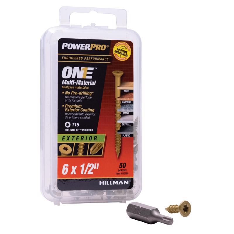 HILLMAN Power Pro No. 6 Ga. X 1/2 in. L Star Flat Head Coarse Multi-Material Screws