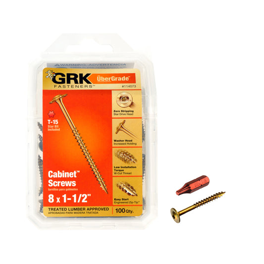 GRK Fasteners No. 8 X 1-1/2 in. L Star Coated Self-Tapping Cabinet Screws 100 pk