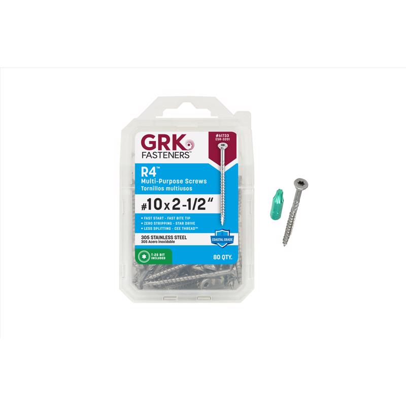 GRK Fasteners R4 No. 10 in. X 2-1/2 in. L Star Flat Head W-Cut Multi-Purpose Screws