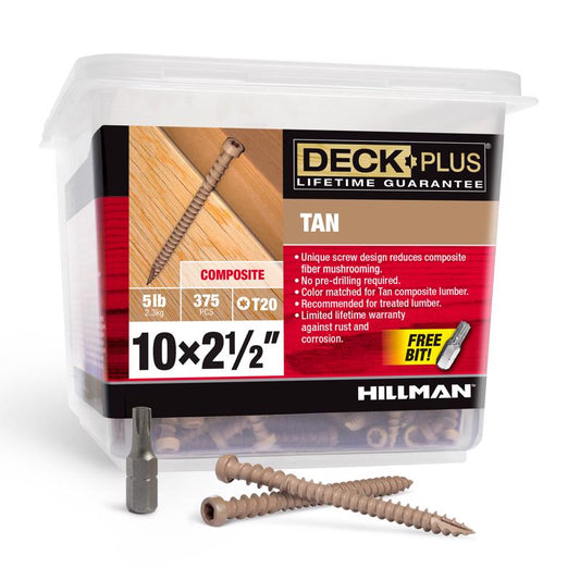HILLMAN Deck Plus No. 10 Ga. X 2-1/2 in. L Tan Star Flat Head Composite Deck Screws 5 lb 375