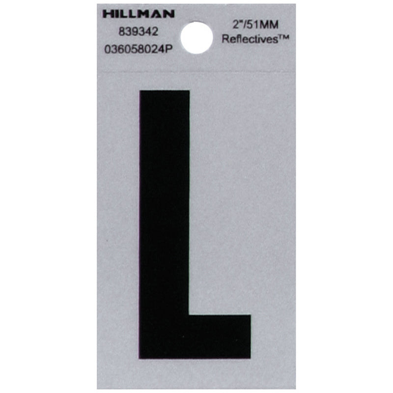 HILLMAN 2 in. Reflective Black VinylÂ  Self-Adhesive Letter L 1 pc