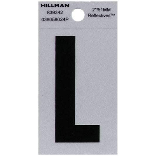 HILLMAN 2 in. Reflective Black VinylÂ  Self-Adhesive Letter L 1 pc