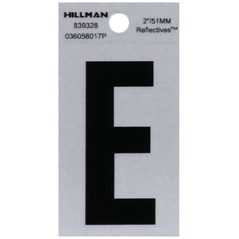 HILLMAN 2 in. Reflective Black VinylÂ  Self-Adhesive Letter E 1 pc