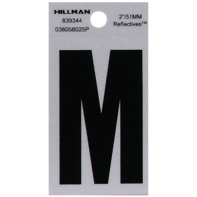 HILLMAN 2 in. Reflective Black VinylÂ  Self-Adhesive Letter M 1 pc