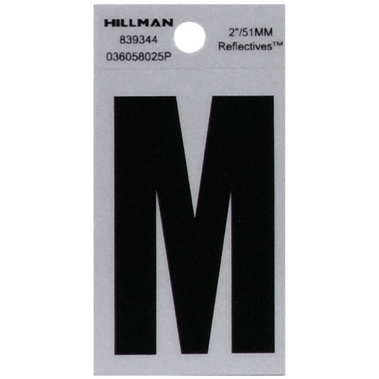 HILLMAN 2 in. Reflective Black VinylÂ  Self-Adhesive Letter M 1 pc