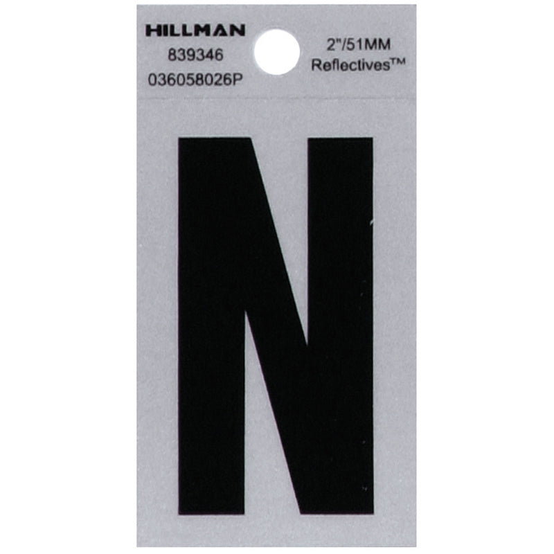 HILLMAN 2 in. Reflective Black VinylÂ  Self-Adhesive Letter N 1 pc