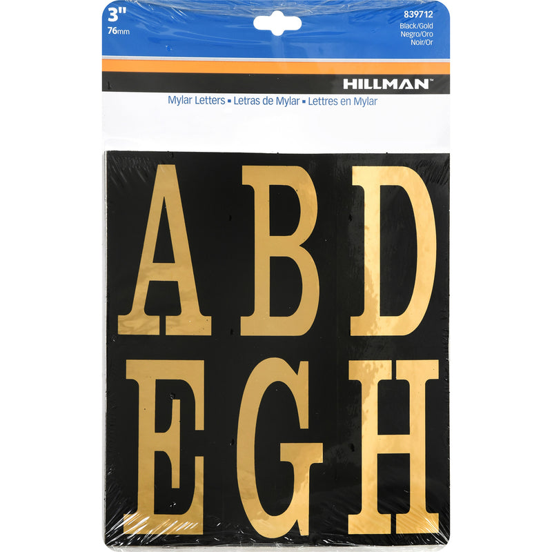 HILLMAN 3 in. Reflective Gold Vinyl Self-Adhesive Letter Set A-Z 51 pc