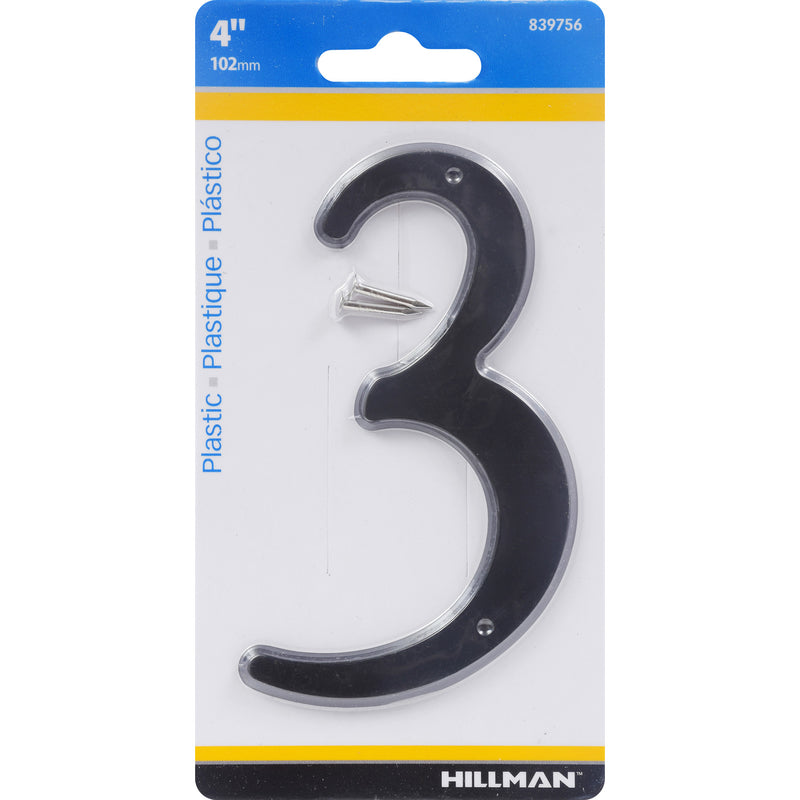 HILLMAN 4 in. Black Plastic Nail-On Number 3 1 pc